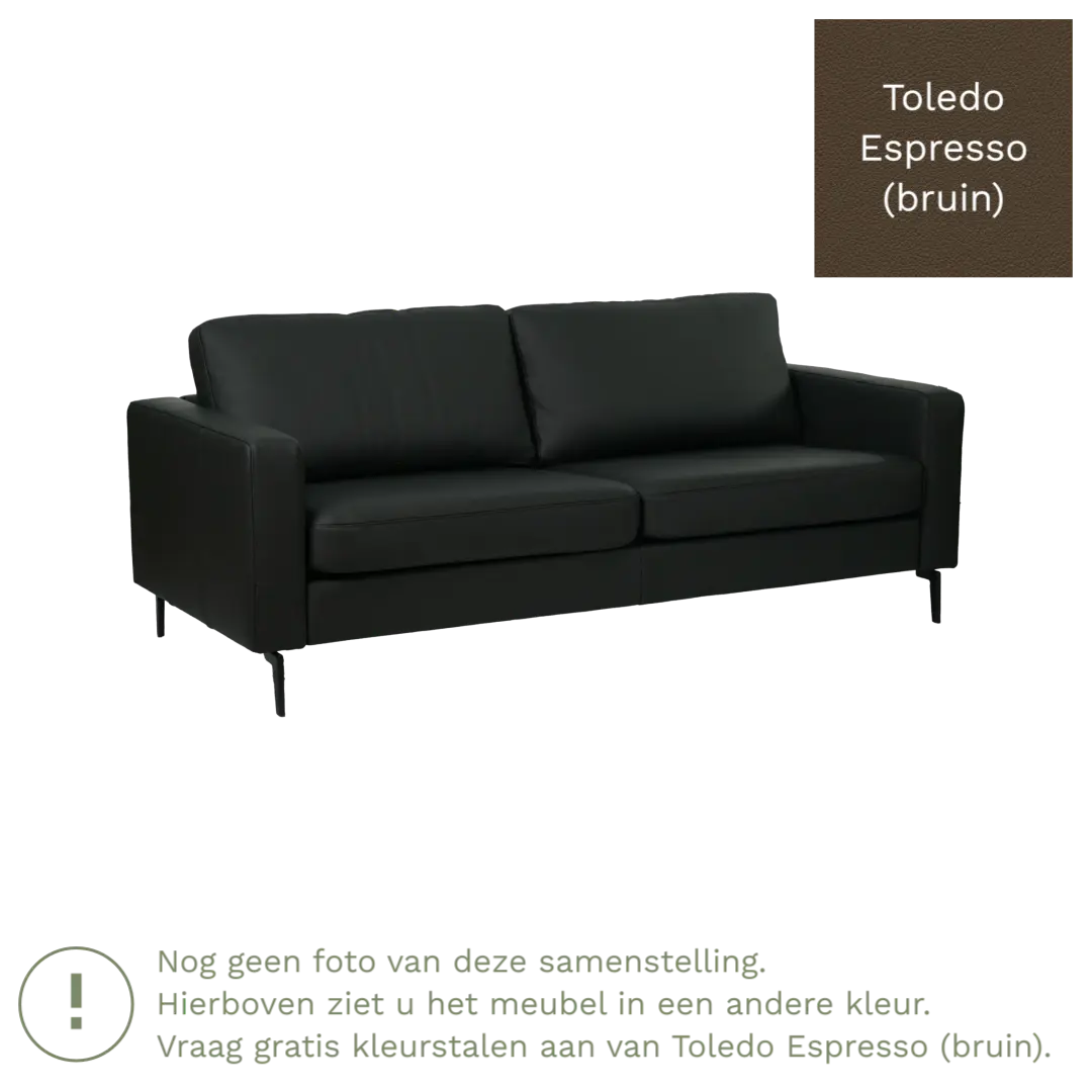 afbeelding van Leren bank Match - 3 zits - Toledo Espresso (bruin) - Poten staal zwart