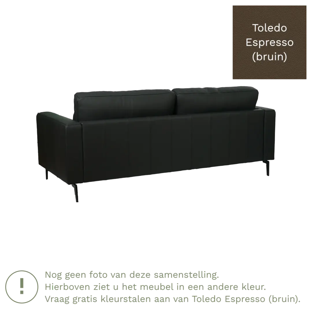 afbeelding van Leren bank Match - 3 zits - Toledo Espresso (bruin) - Poten staal zwart