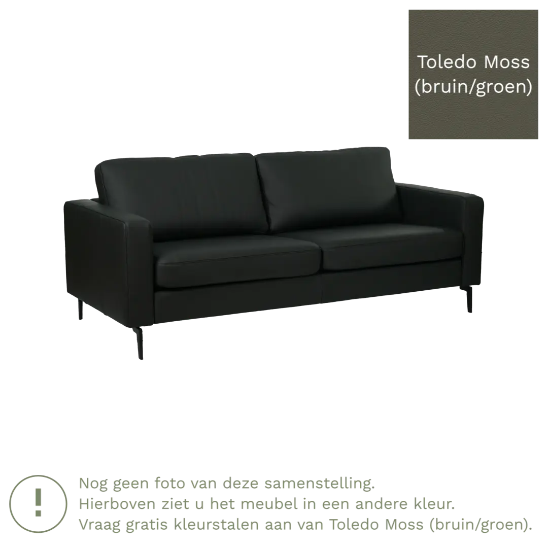 afbeelding van Leren bank Match - 3 zits - Toledo Moss (bruin/groen) - Poten staal zwart