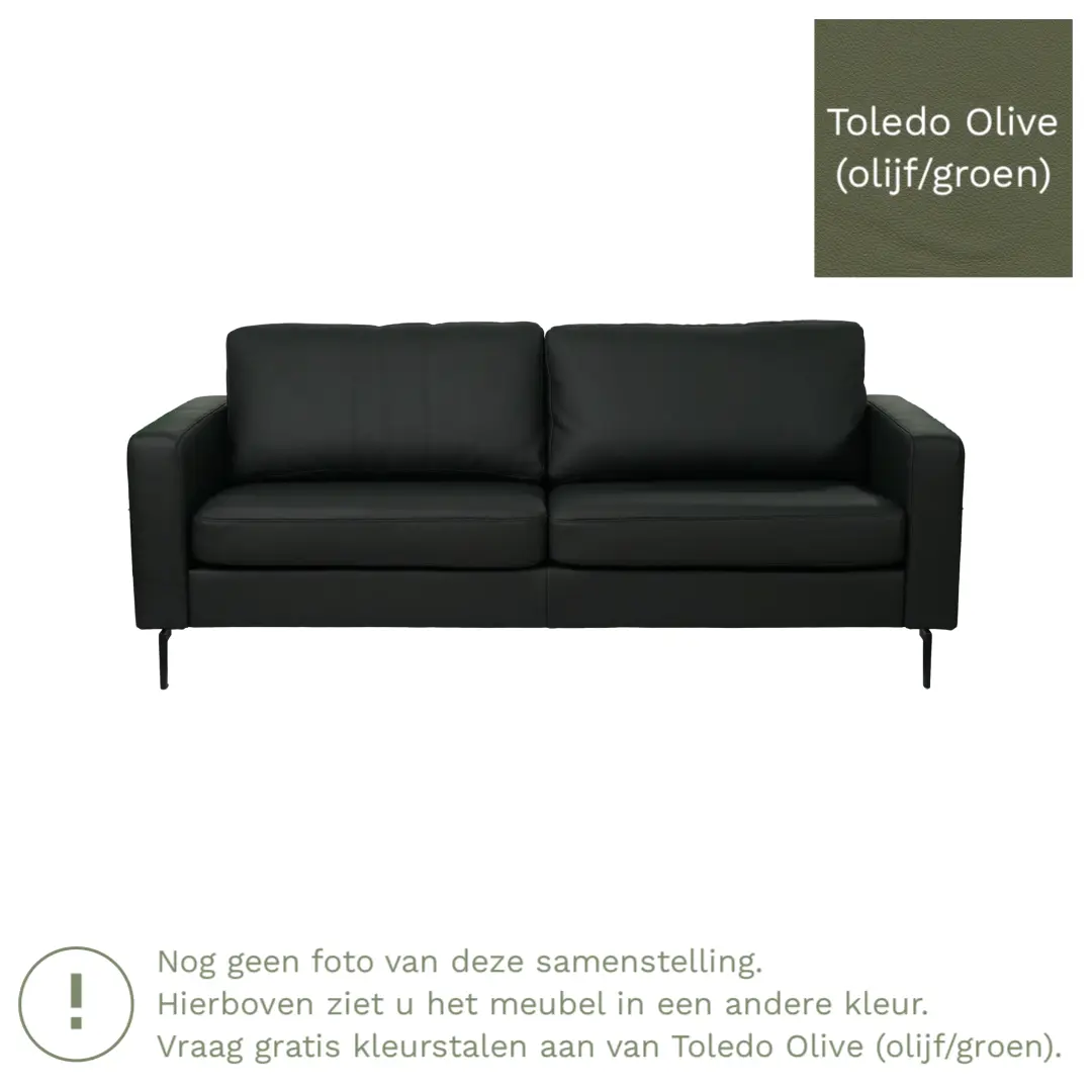 afbeelding van Leren bank Match - 3 zits - Toledo Olive (olijf/goen) - Poten staal zwart