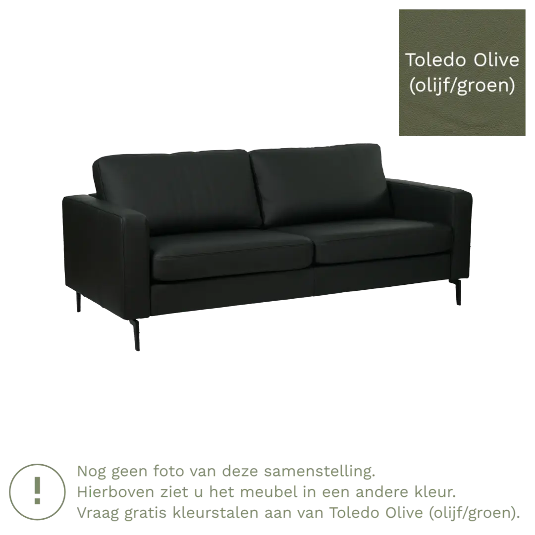 afbeelding van Leren bank Match - 3 zits - Toledo Olive (olijf/goen) - Poten staal zwart