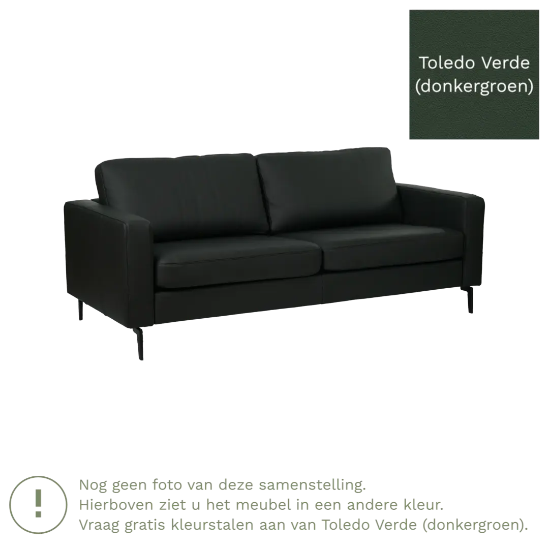 afbeelding van Leren bank Match - 3 zits - Toledo Verde (donkergroen) - Poten staal zwart