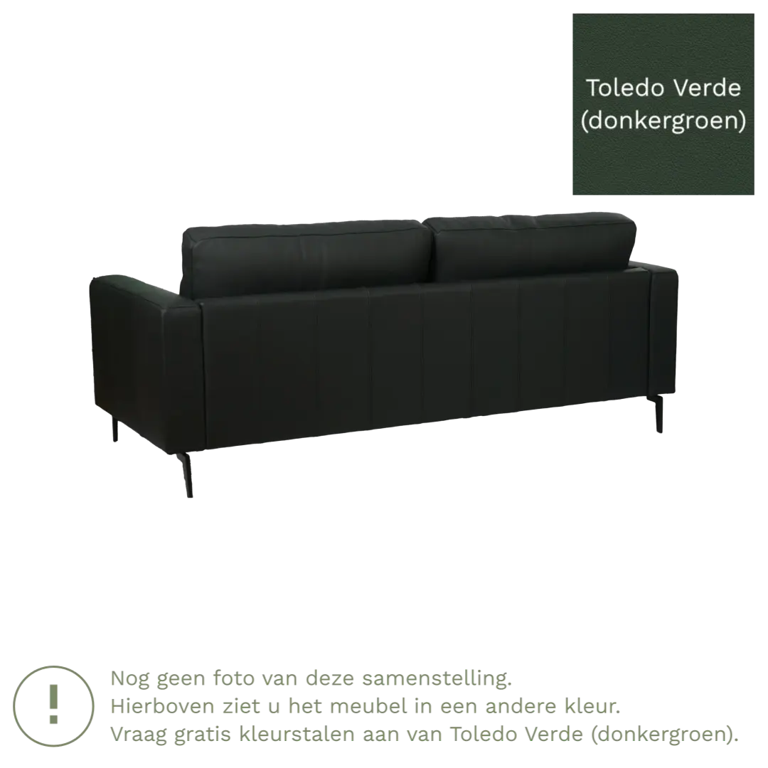afbeelding van Leren bank Match - 3 zits - Toledo Verde (donkergroen) - Poten staal zwart