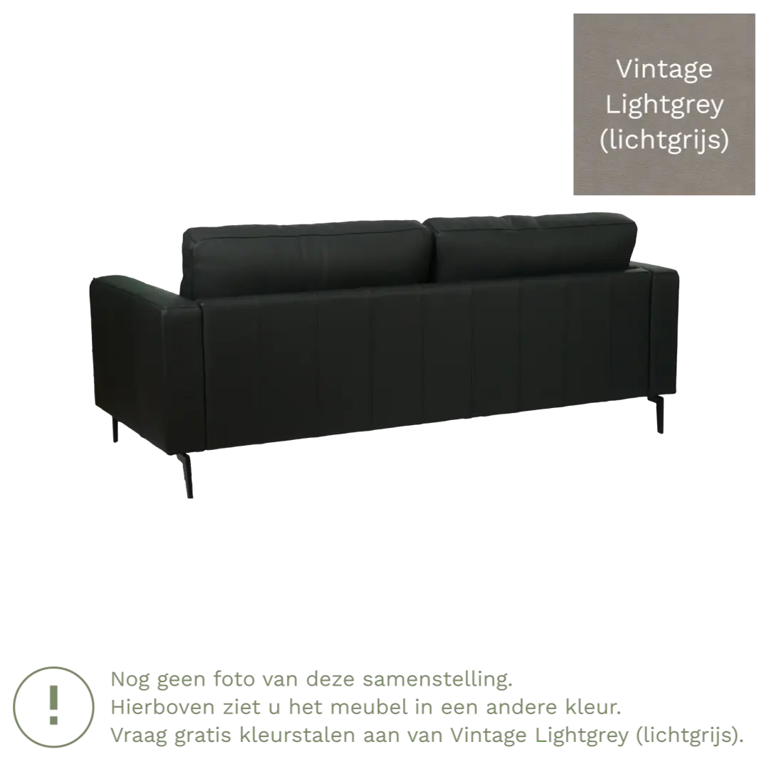 afbeelding van Leren bank Match - 3 zits - Vintage Lightgrey (lichtgrijs) - Poten staal zwart