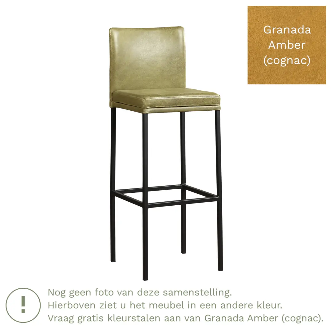 afbeelding van Leren barkruk Break hoog - Granada Amber (cognac) - Poten staal vierkant RVS