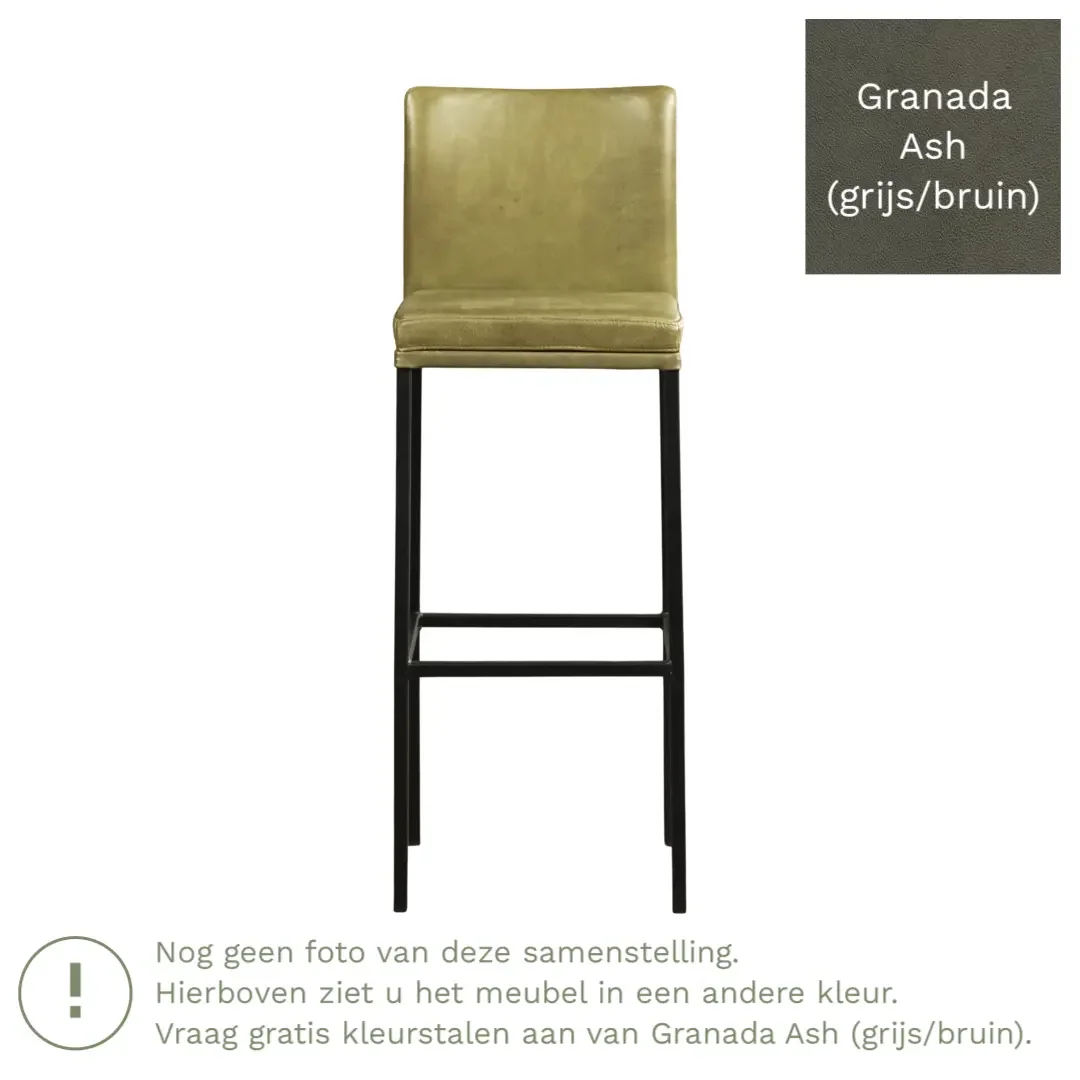 afbeelding van Leren barkruk Break hoog - Granada Ash (grijs/bruin) - Poten staal vierkant zwart