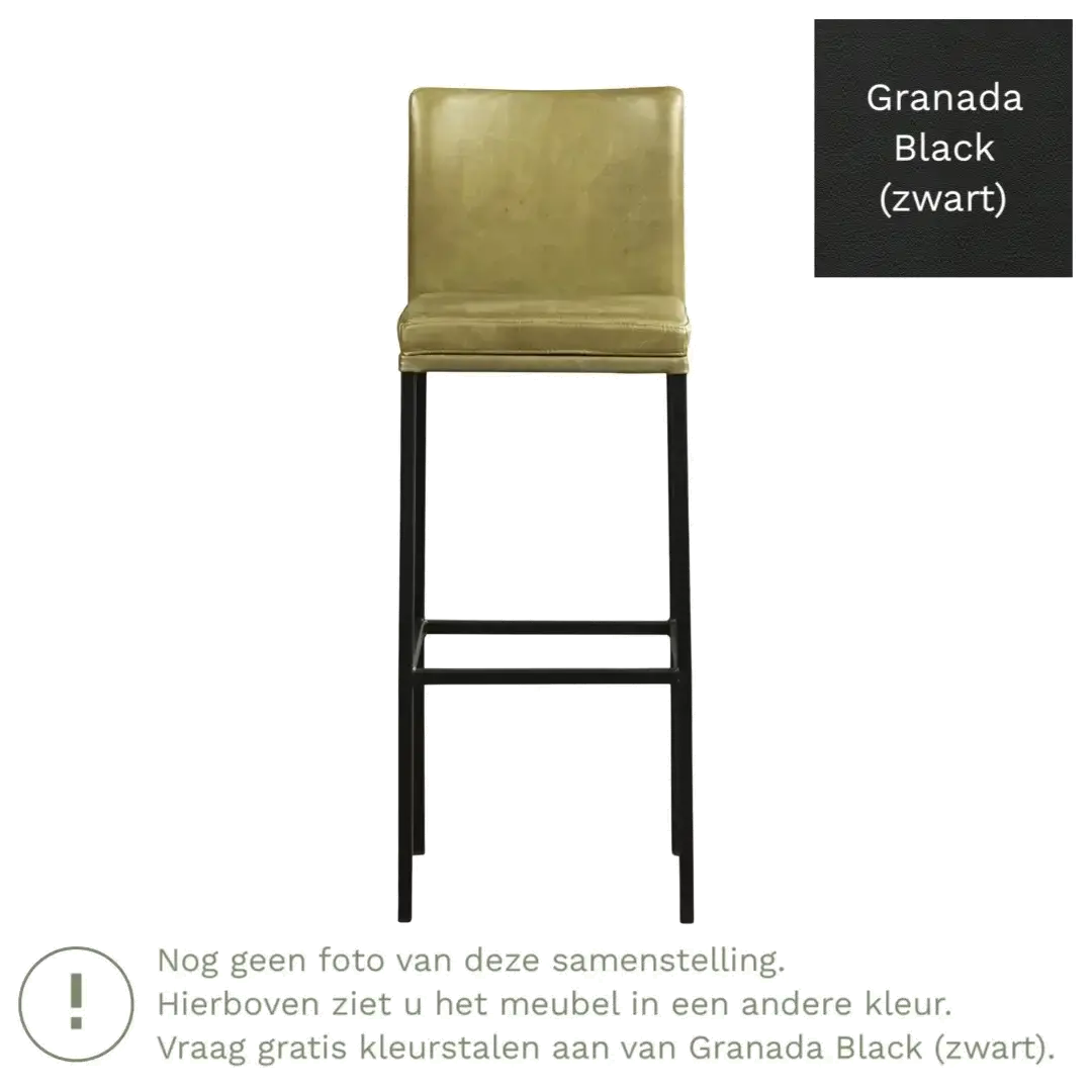 afbeelding van Leren barkruk Break hoog - Granada Black (zwart) - Poten staal vierkant RVS