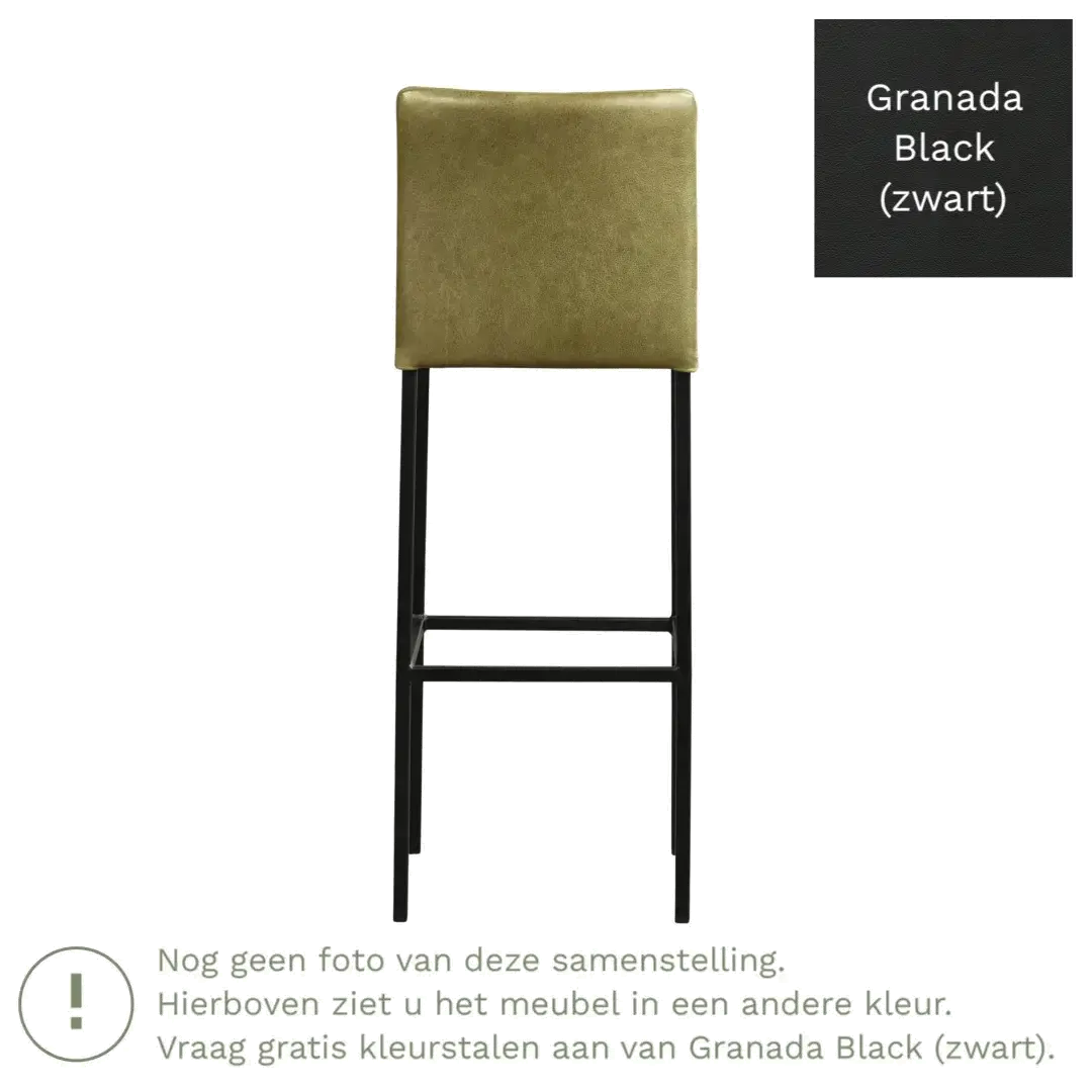 afbeelding van Leren barkruk Break hoog - Granada Black (zwart) - Poten staal vierkant RVS