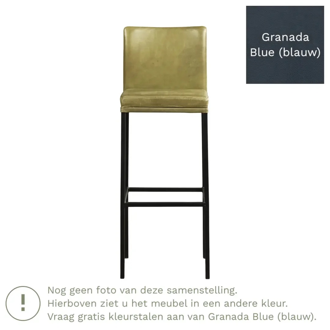 afbeelding van Leren barkruk Break hoog - Granada Blue (blauw) - Poten staal vierkant RVS