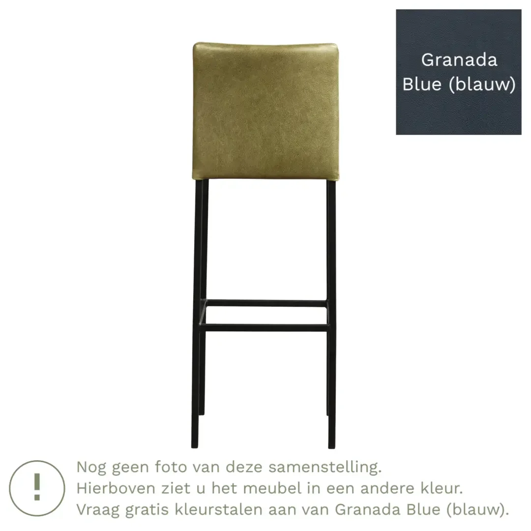 afbeelding van Leren barkruk Break hoog - Granada Blue (blauw) - Poten staal vierkant zwart