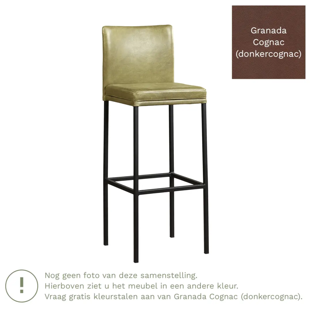 afbeelding van Leren barkruk Break hoog - Granada Cognac (donkercognac) - Poten staal vierkant RVS