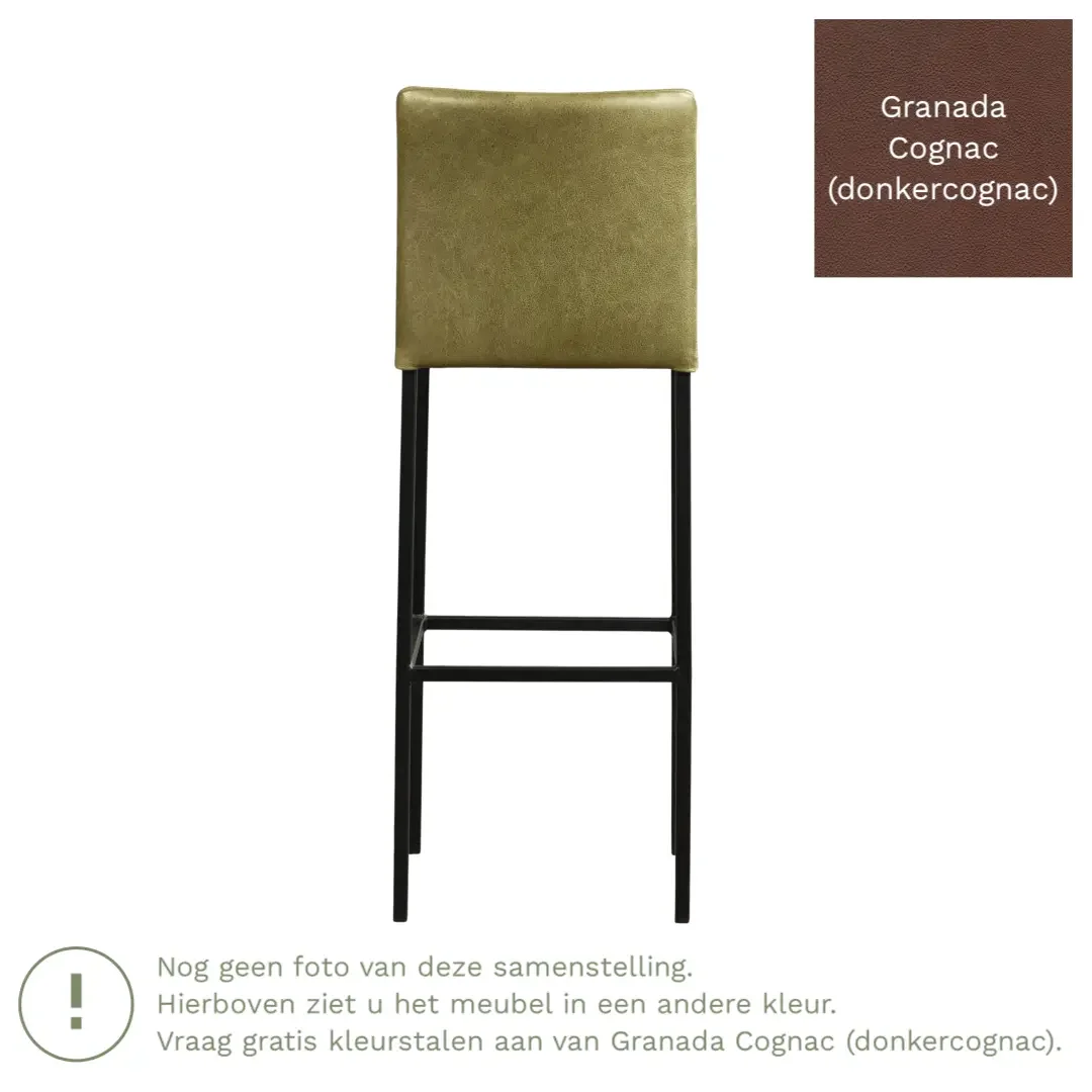 afbeelding van Leren barkruk Break hoog - Granada Cognac (donkercognac) - Poten staal vierkant RVS