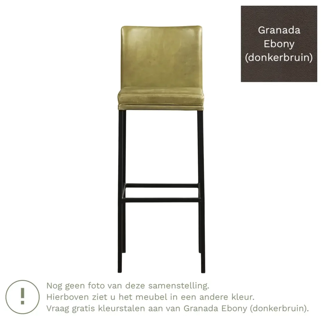 afbeelding van Leren barkruk Break hoog - Granada Ebony (donkerbruin) - Poten staal vierkant RVS