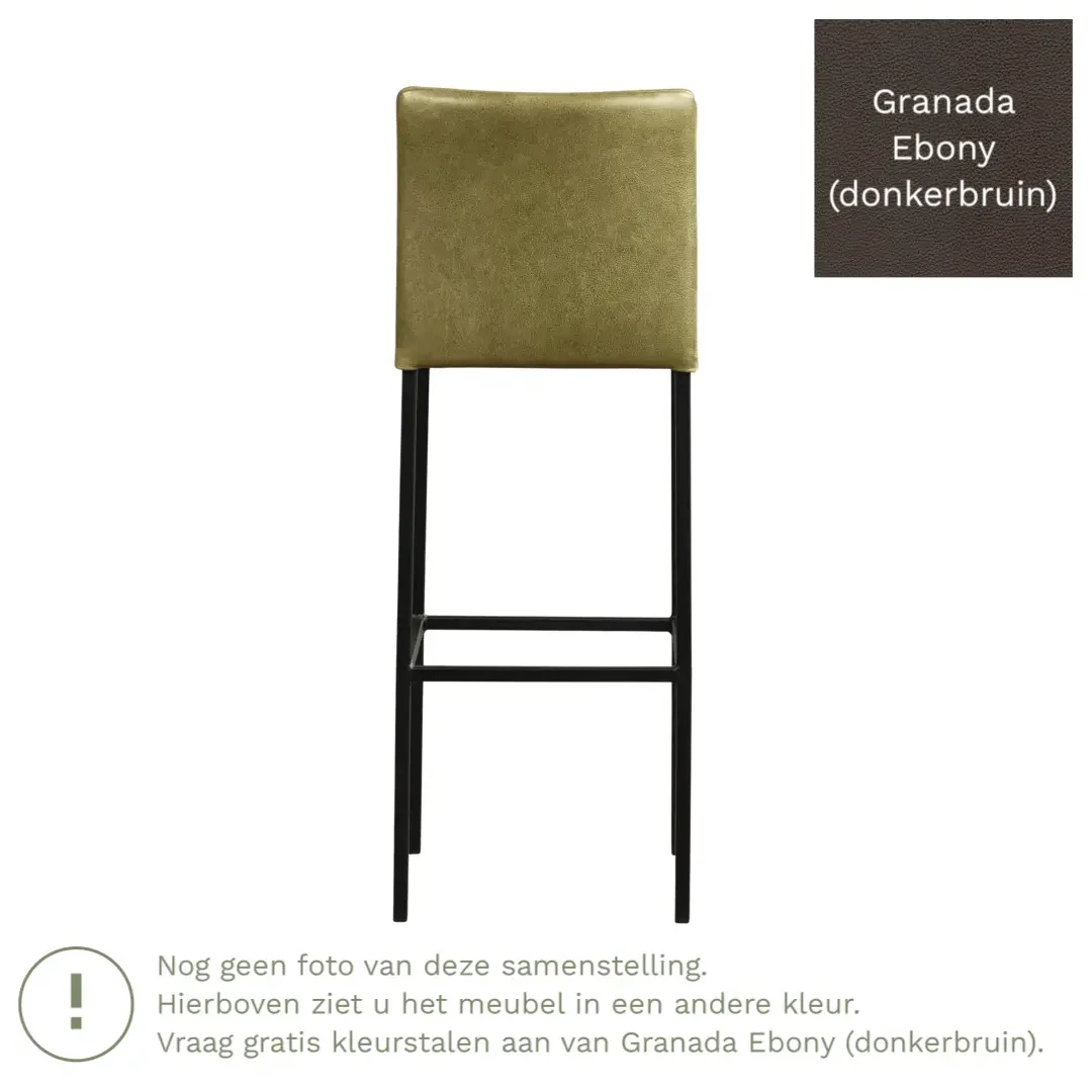 afbeelding van Leren barkruk Break hoog - Granada Ebony (donkerbruin) - Poten staal vierkant zwart