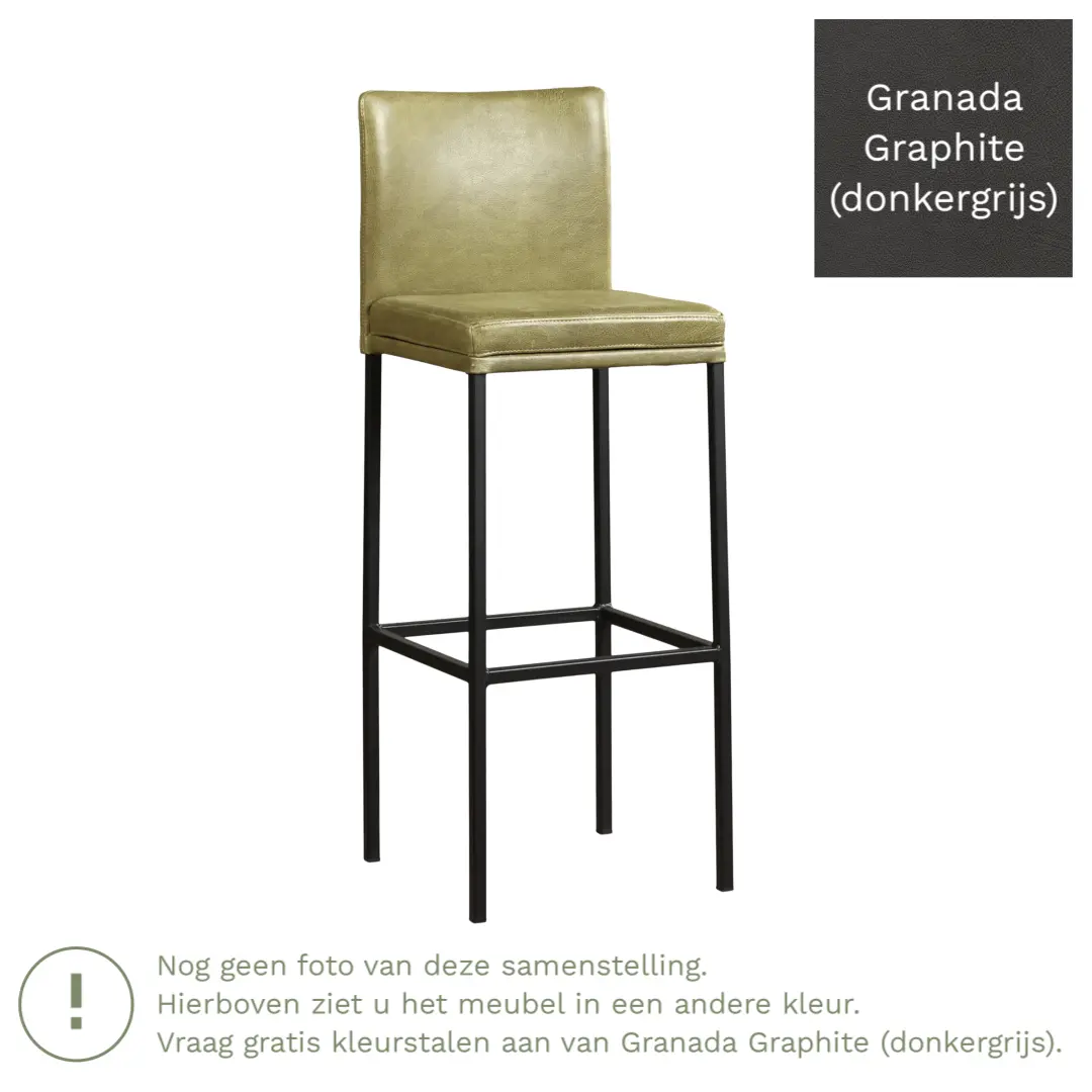 afbeelding van Leren barkruk Break hoog - Granada Graphite (donkergrijs) - Poten staal vierkant RVS