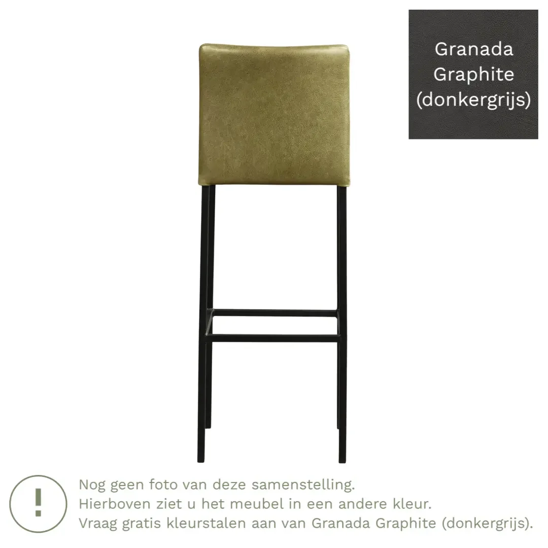 afbeelding van Leren barkruk Break hoog - Granada Graphite (donkergrijs) - Poten staal vierkant RVS