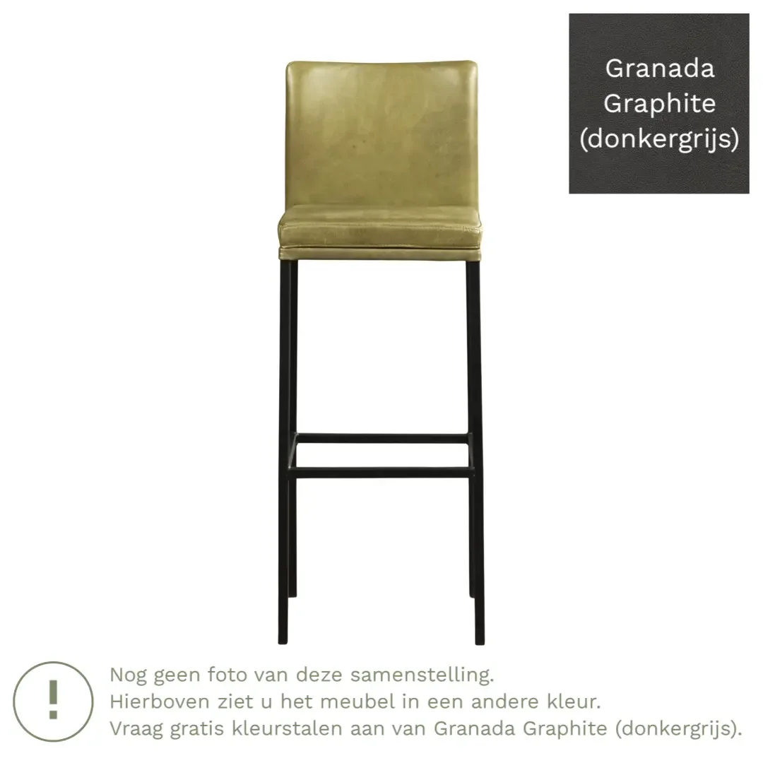 afbeelding van Leren barkruk Break hoog - Granada Graphite (donkergrijs) - Poten staal vierkant zwart