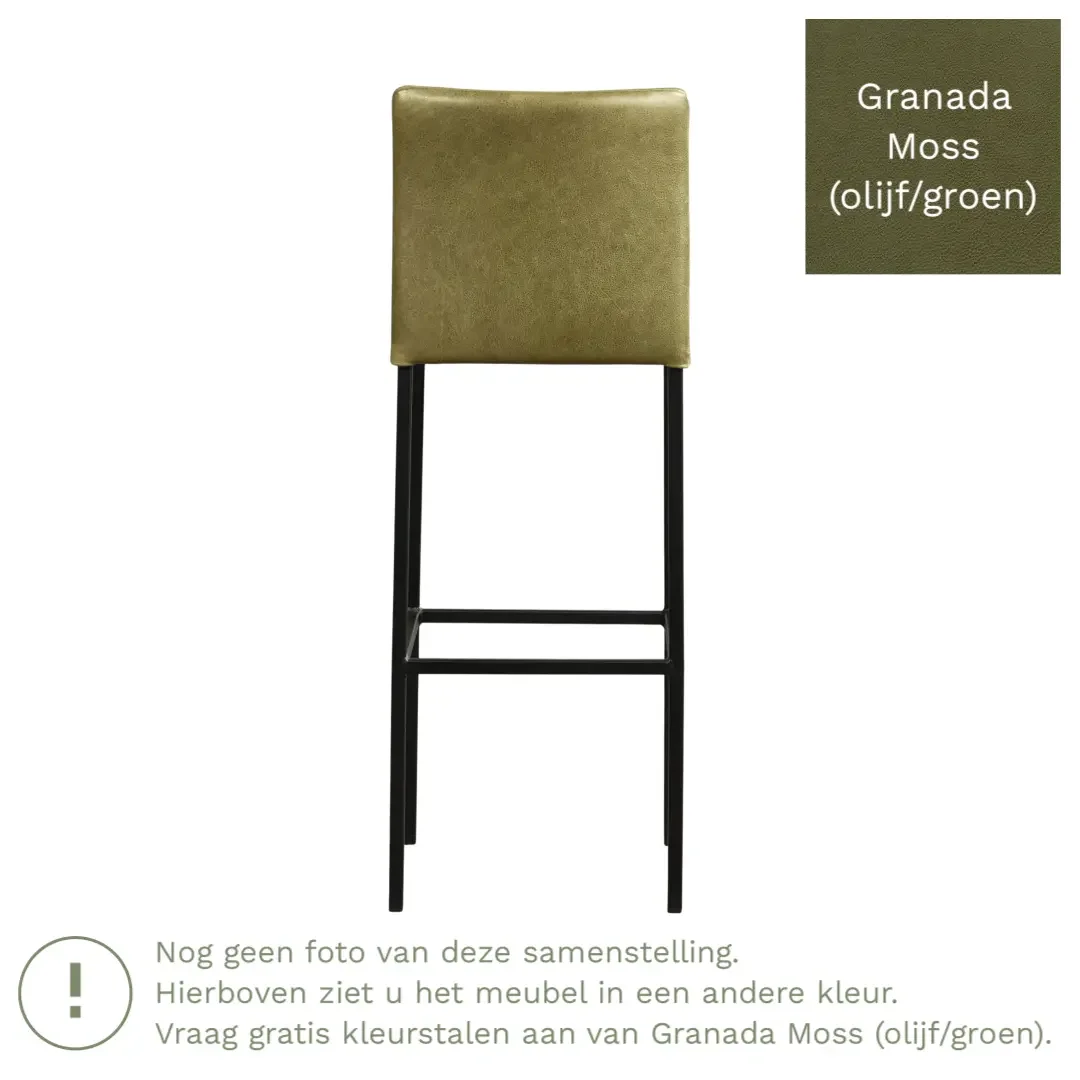 afbeelding van Leren barkruk Break hoog - Granada Moss (olijf/groen) - Poten staal vierkant zwart