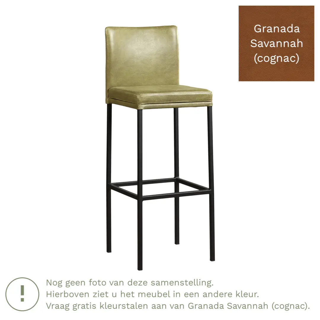 afbeelding van Leren barkruk Break hoog - Granada Savannah (cognac) - Poten staal vierkant RVS