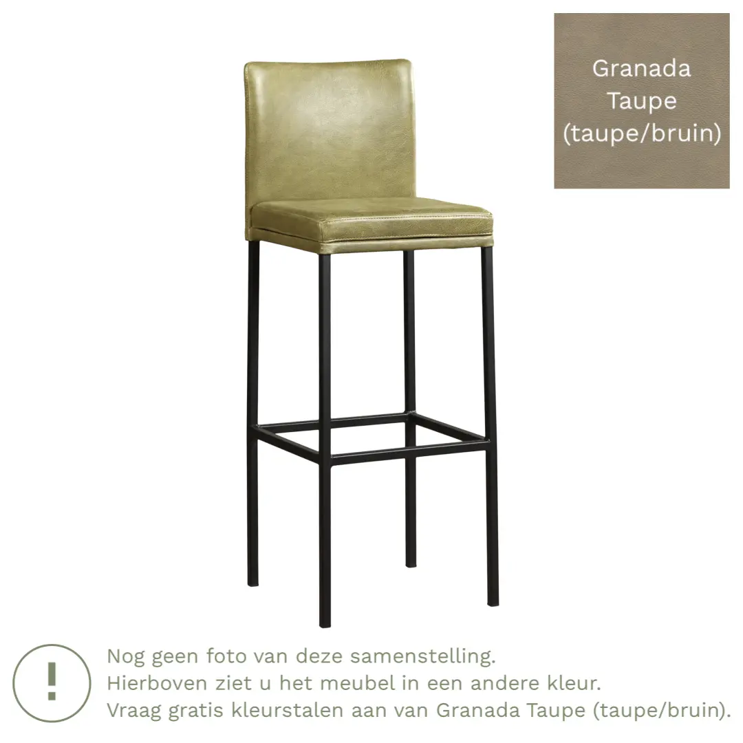 afbeelding van Leren barkruk Break hoog - Granada Taupe (taupe/bruin) - Poten staal vierkant zwart