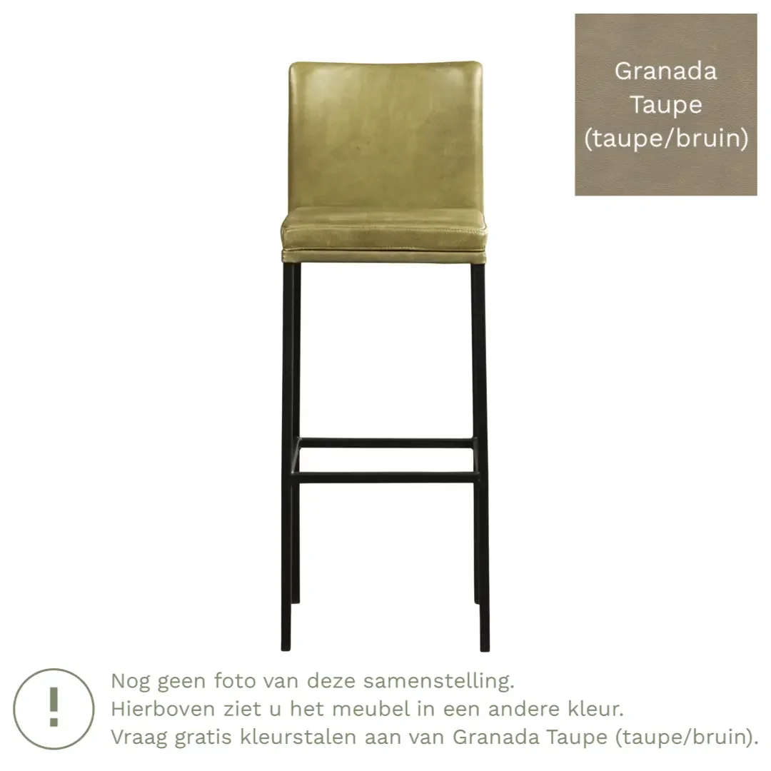 afbeelding van Leren barkruk Break hoog - Granada Taupe (taupe/bruin) - Poten staal vierkant zwart