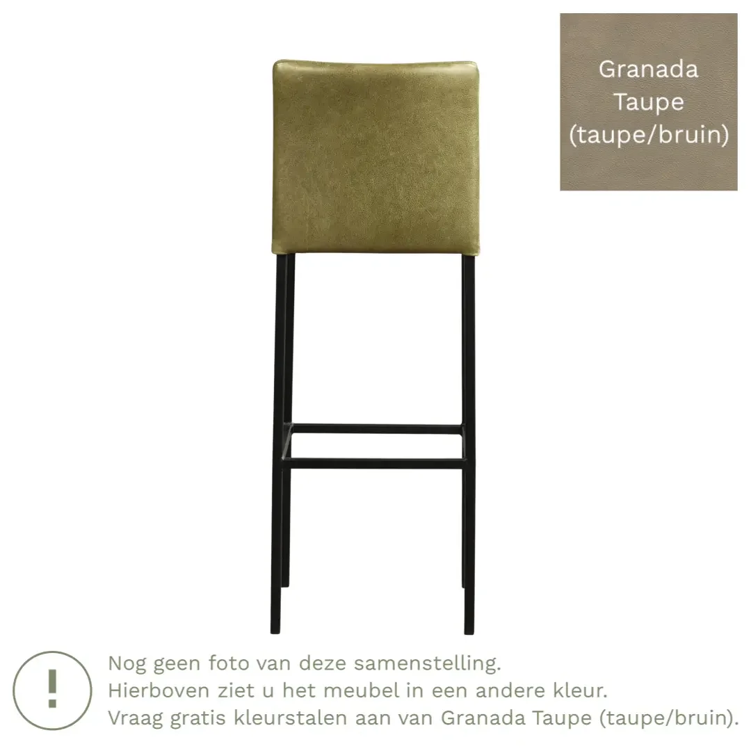 afbeelding van Leren barkruk Break hoog - Granada Taupe (taupe/bruin) - Poten staal vierkant zwart