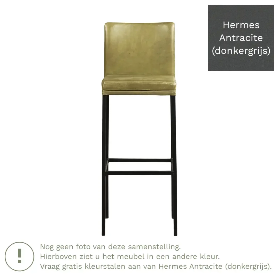 afbeelding van Leren barkruk Break hoog - Hermes Antracite (donkergrijs) - Poten staal vierkant RVS