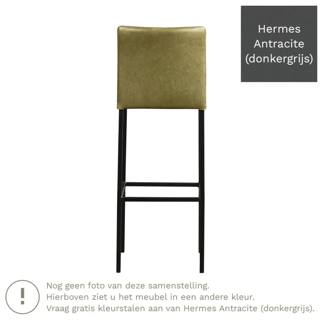 afbeelding van Leren barkruk Break hoog - Hermes Antracite (donkergrijs) - Poten staal vierkant RVS