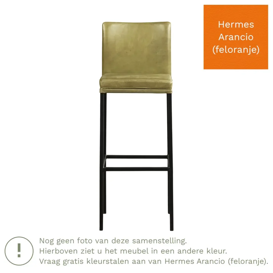 afbeelding van Leren barkruk Break hoog - Hermes Arancio (feloranje) - Poten staal vierkant RVS