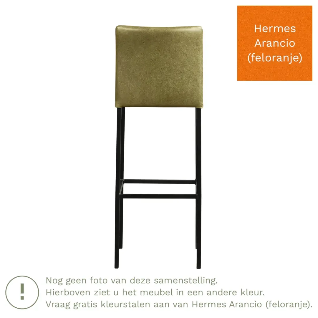 afbeelding van Leren barkruk Break hoog - Hermes Arancio (feloranje) - Poten staal vierkant RVS