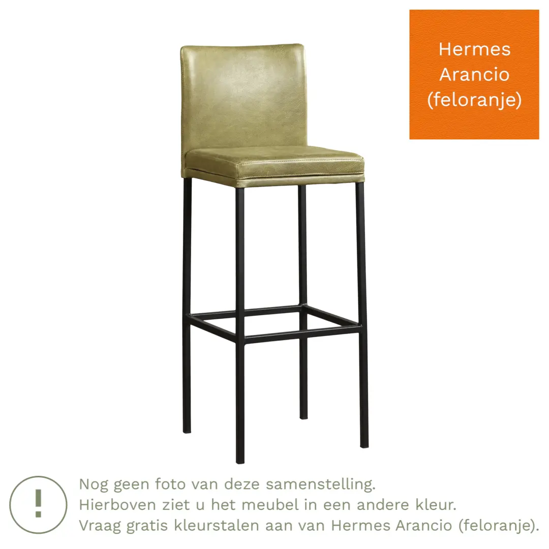 afbeelding van Leren barkruk Break hoog - Hermes Arancio (feloranje) - Poten staal vierkant zwart