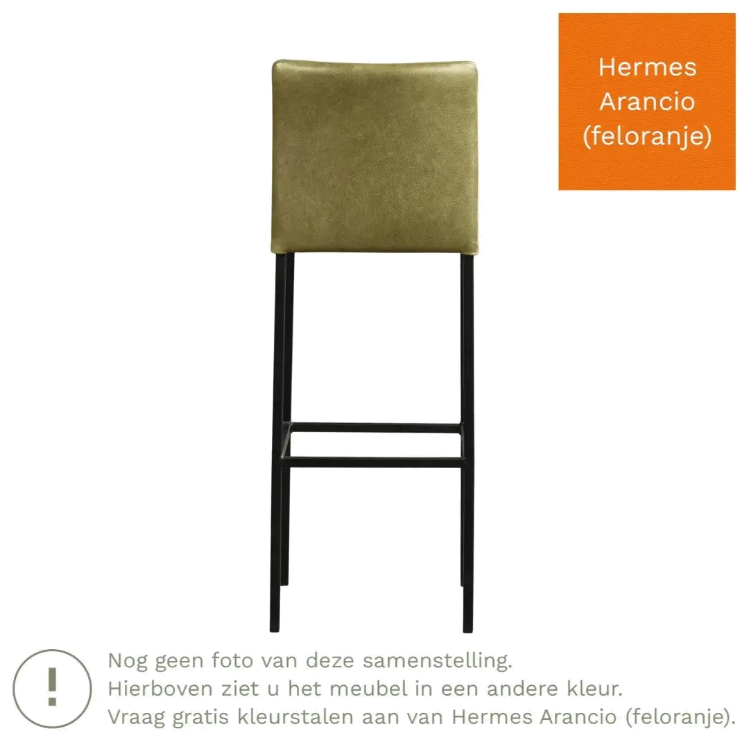 afbeelding van Leren barkruk Break hoog - Hermes Arancio (feloranje) - Poten staal vierkant zwart