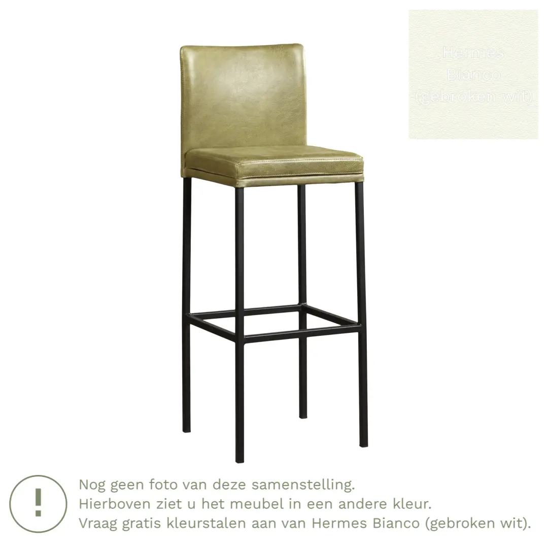 afbeelding van Leren barkruk Break hoog - Hermes Bianco (gebroken wit) - Poten staal vierkant RVS