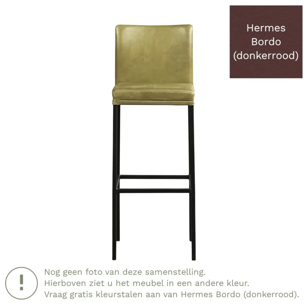 afbeelding van Leren barkruk Break hoog - Hermes Bordo (donkerrood) - Poten staal vierkant RVS