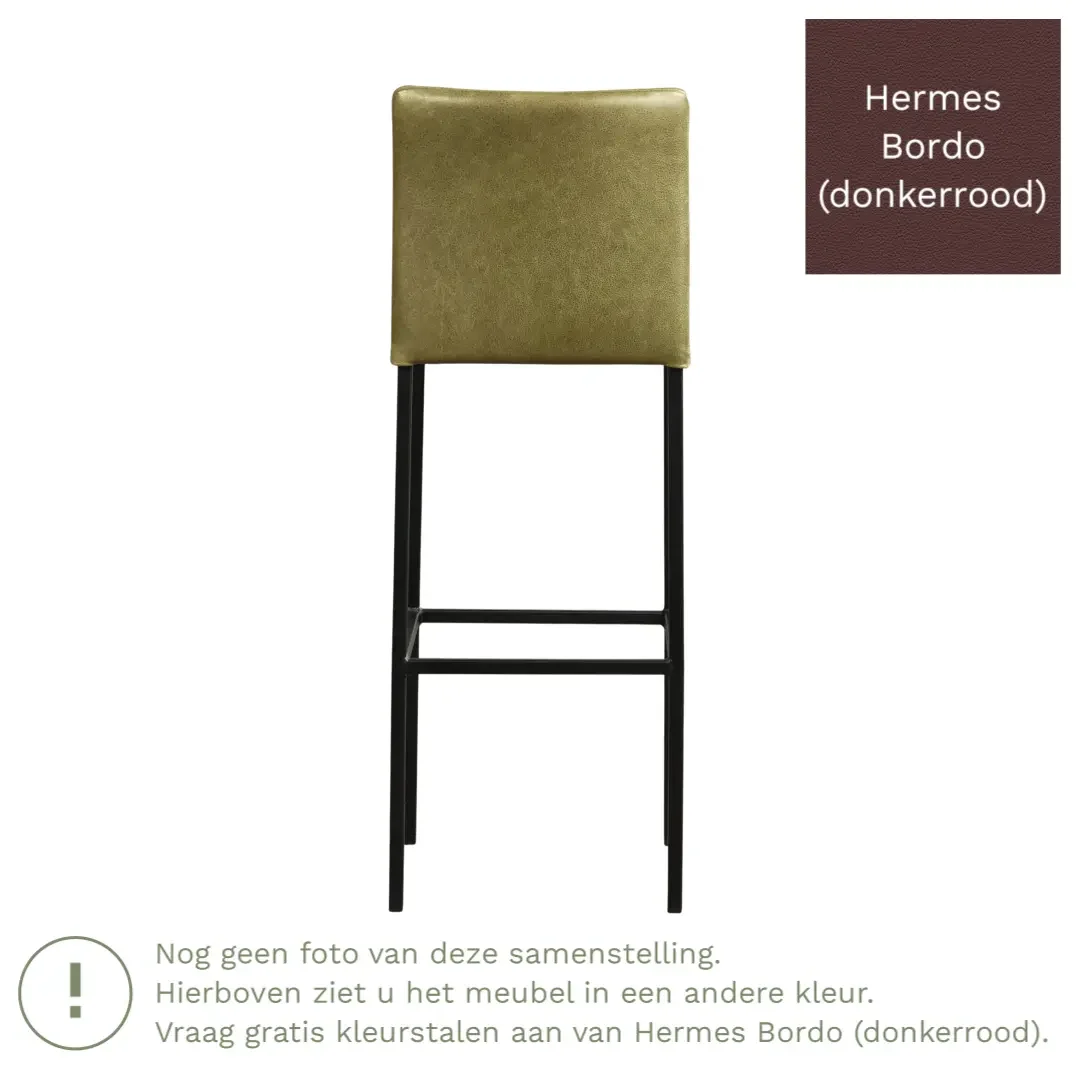 afbeelding van Leren barkruk Break hoog - Hermes Bordo (donkerrood) - Poten staal vierkant RVS