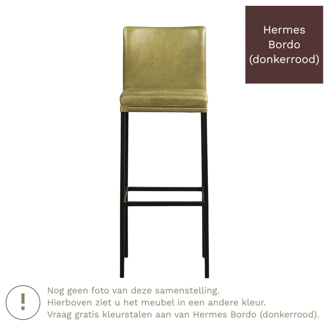 afbeelding van Leren barkruk Break hoog - Hermes Bordo (donkerrood) - Poten staal vierkant zwart