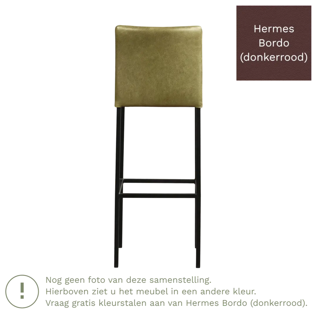 afbeelding van Leren barkruk Break hoog - Hermes Bordo (donkerrood) - Poten staal vierkant zwart