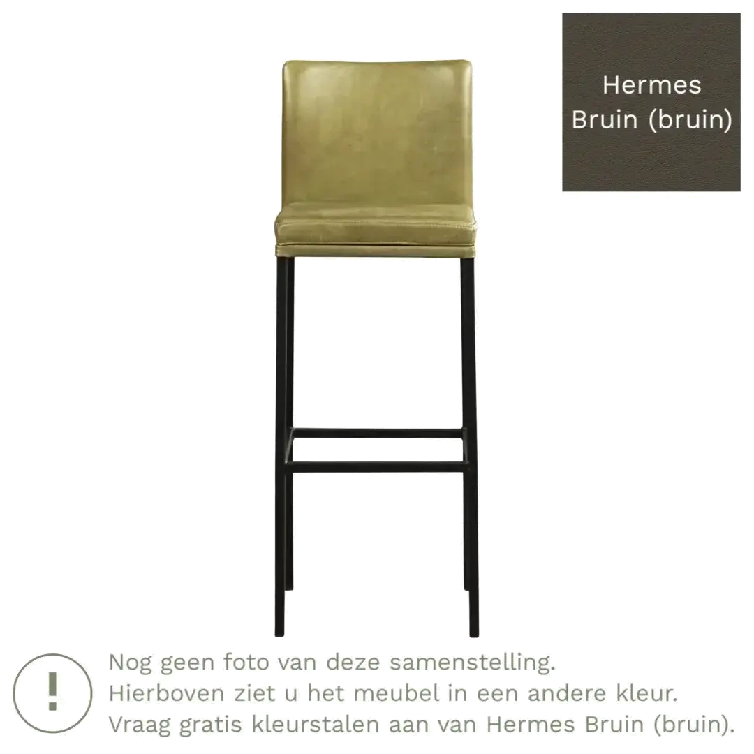 afbeelding van Leren barkruk Break hoog - Hermes Bruin (bruin) - Poten staal vierkant RVS