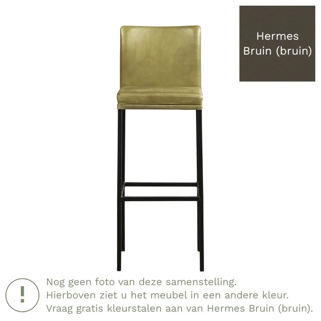afbeelding van Leren barkruk Break hoog - Hermes Bruin (bruin) - Poten staal vierkant zwart