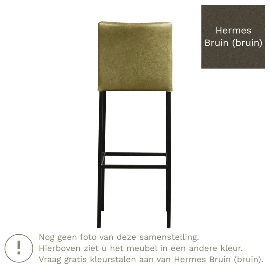 afbeelding van Leren barkruk Break hoog - Hermes Bruin (bruin) - Poten staal vierkant zwart