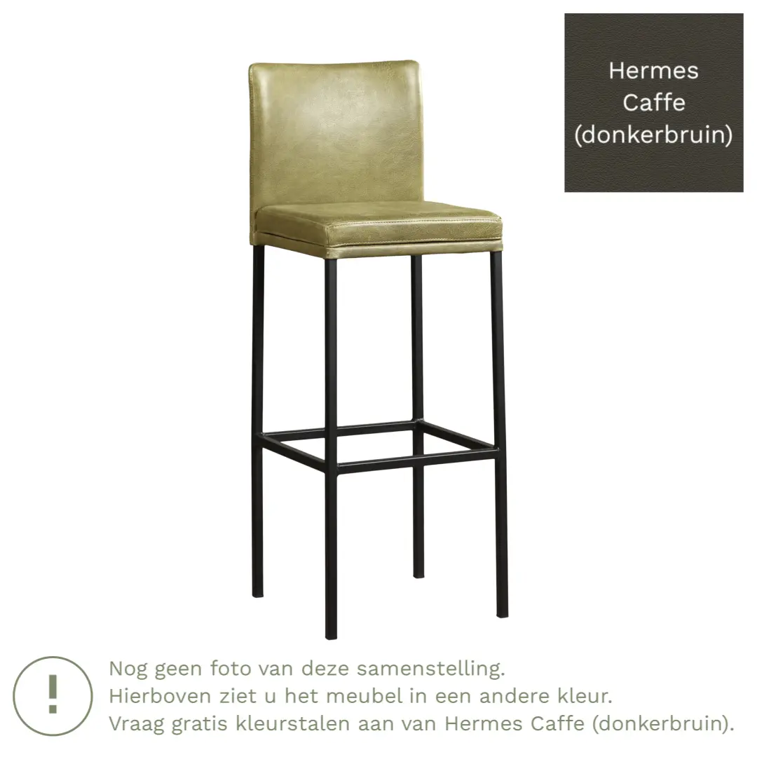 afbeelding van Leren barkruk Break hoog - Hermes Caffe (donkerbruin) - Poten staal vierkant RVS