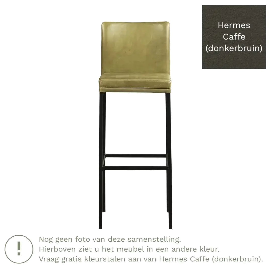 afbeelding van Leren barkruk Break hoog - Hermes Caffe (donkerbruin) - Poten staal vierkant RVS