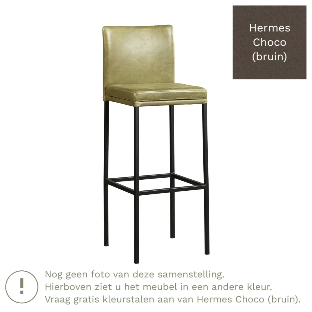 afbeelding van Leren barkruk Break hoog - Hermes Choco (bruin) - Poten staal vierkant zwart