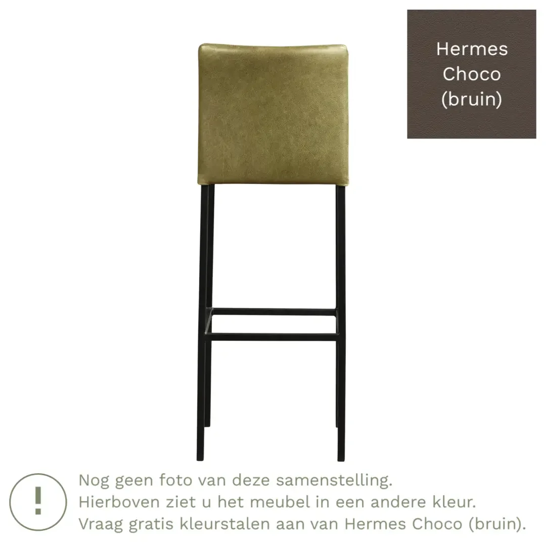 afbeelding van Leren barkruk Break hoog - Hermes Choco (bruin) - Poten staal vierkant zwart