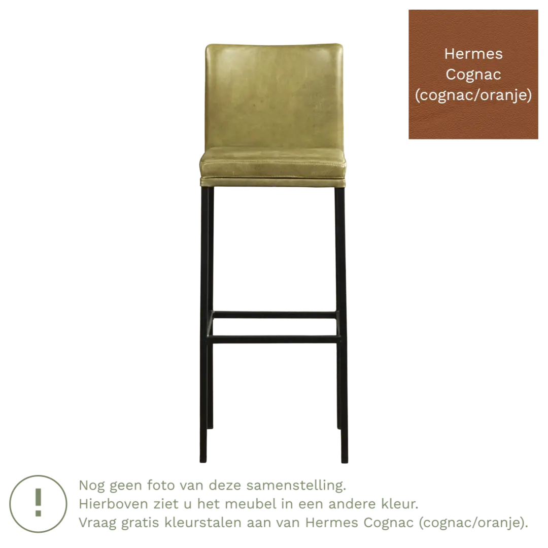 afbeelding van Leren barkruk Break hoog - Hermes Cognac (cognac/oranje) - Poten staal vierkant RVS