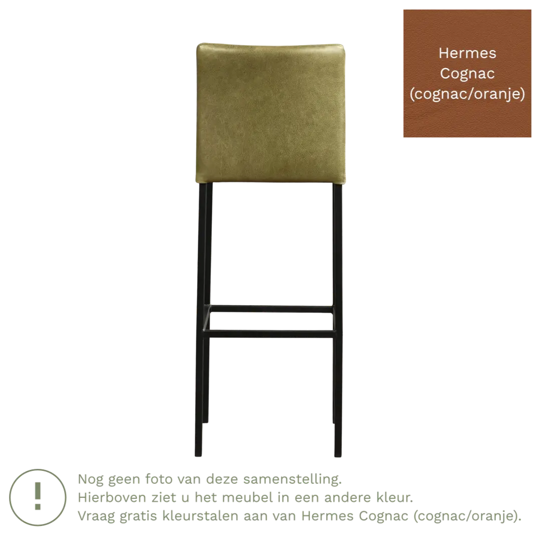 afbeelding van Leren barkruk Break hoog - Hermes Cognac (cognac/oranje) - Poten staal vierkant zwart