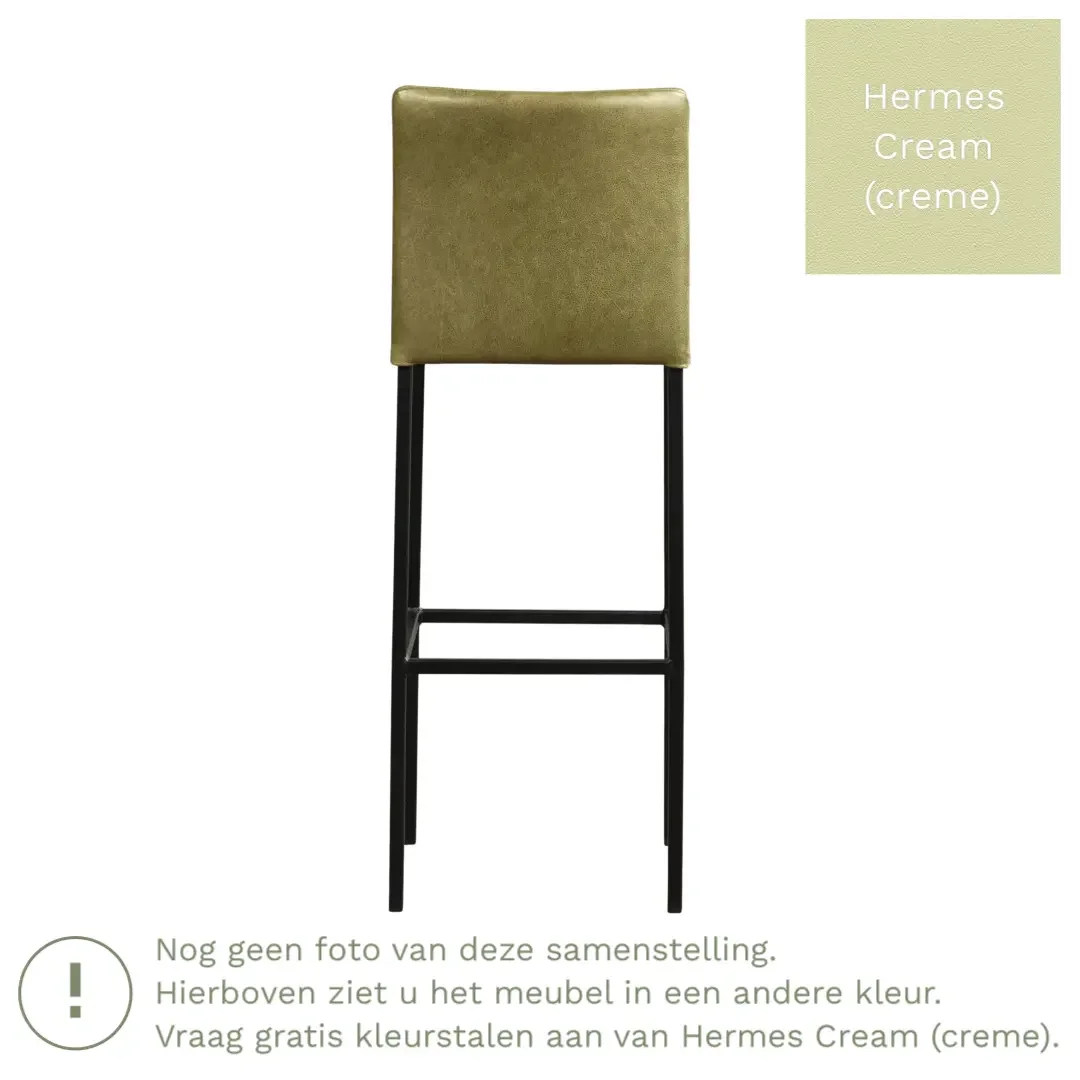 afbeelding van Leren barkruk Break hoog - Hermes Cream (crème) - Poten staal vierkant RVS
