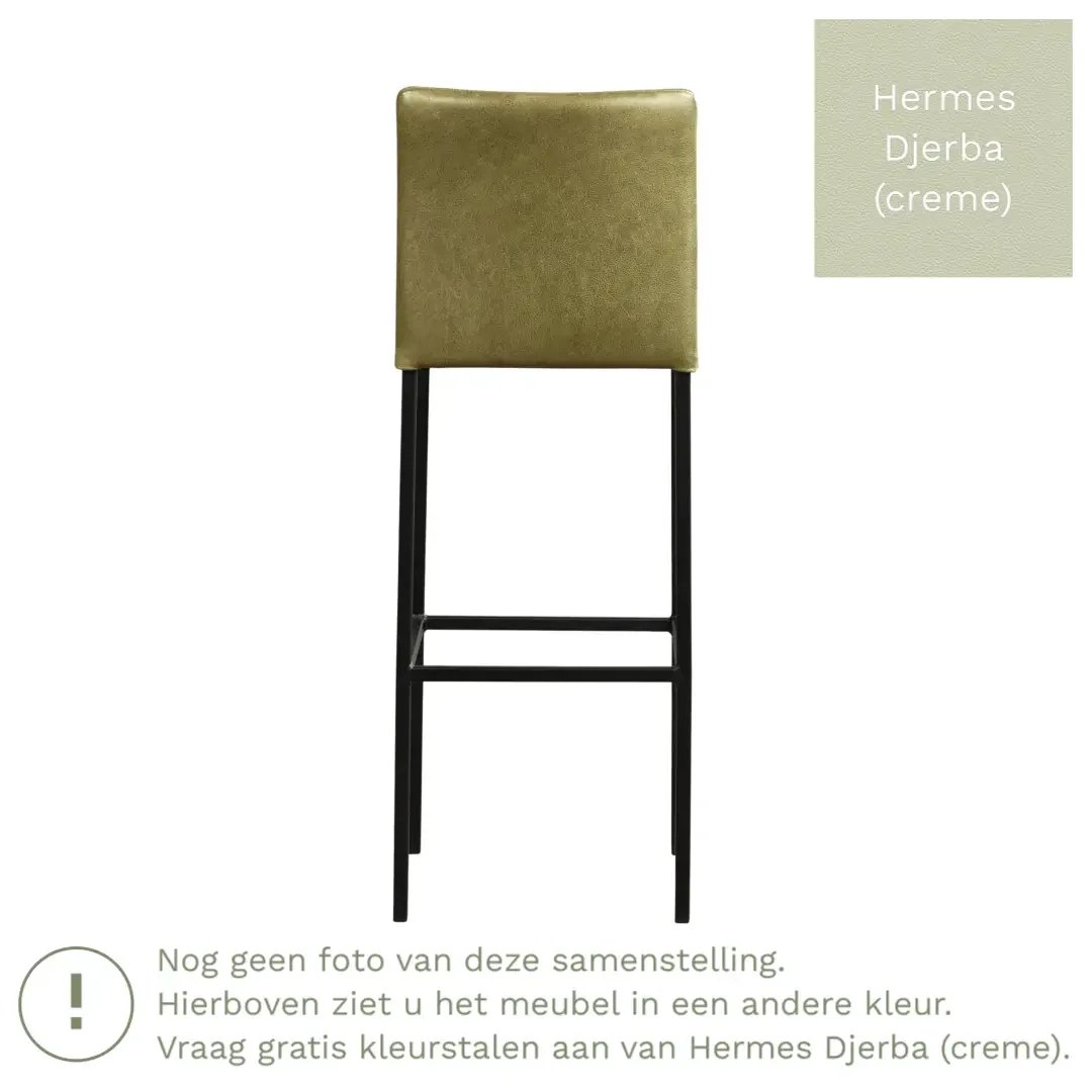 afbeelding van Leren barkruk Break hoog - Hermes Djerba (crème) - Poten staal vierkant zwart