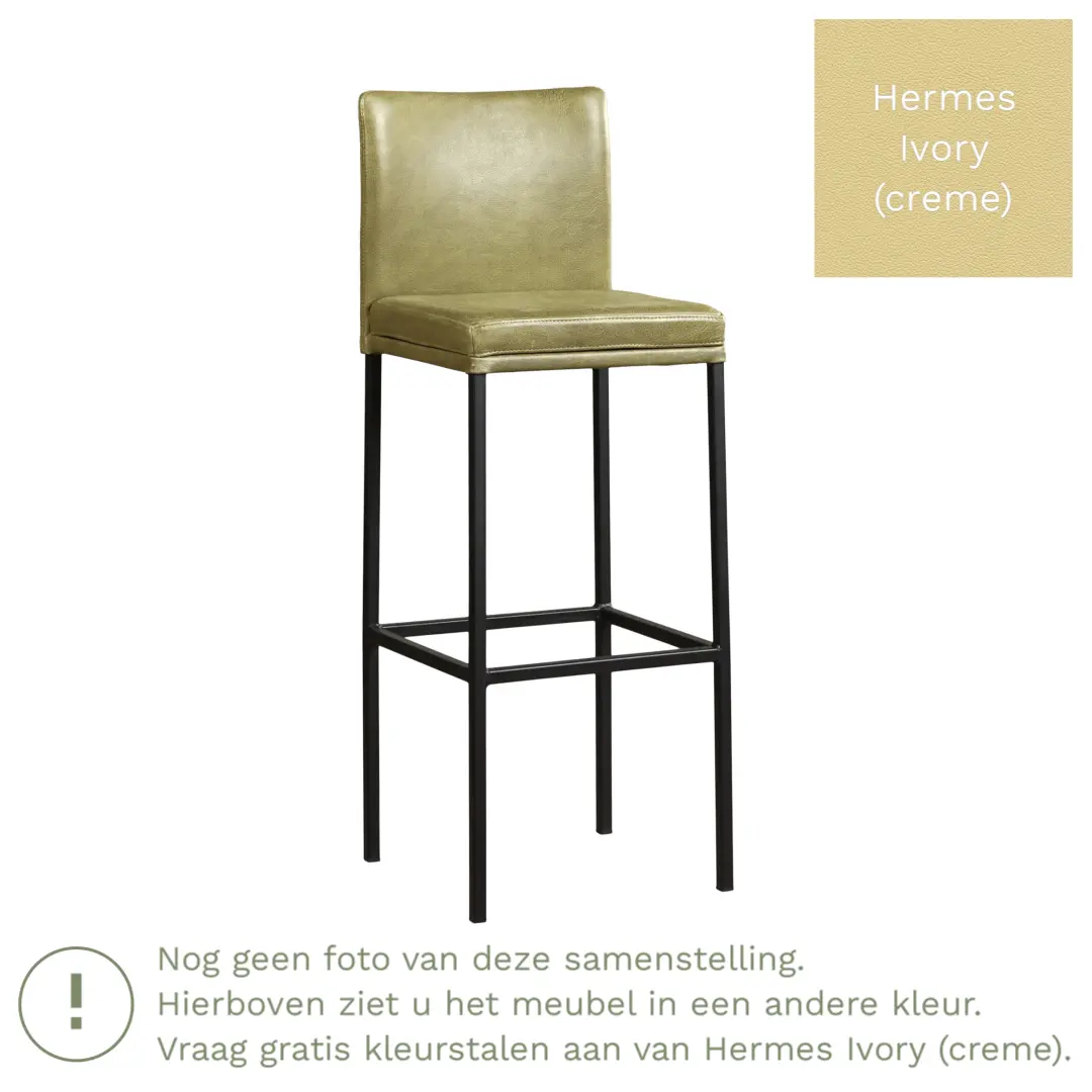 afbeelding van Leren barkruk Break hoog - Hermes Ivory (crème) - Poten staal vierkant RVS
