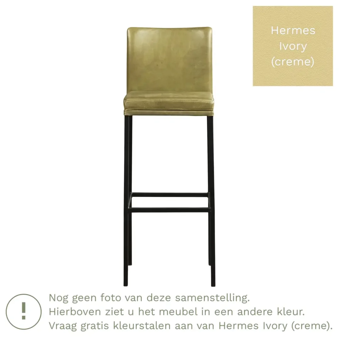 afbeelding van Leren barkruk Break hoog - Hermes Ivory (crème) - Poten staal vierkant RVS